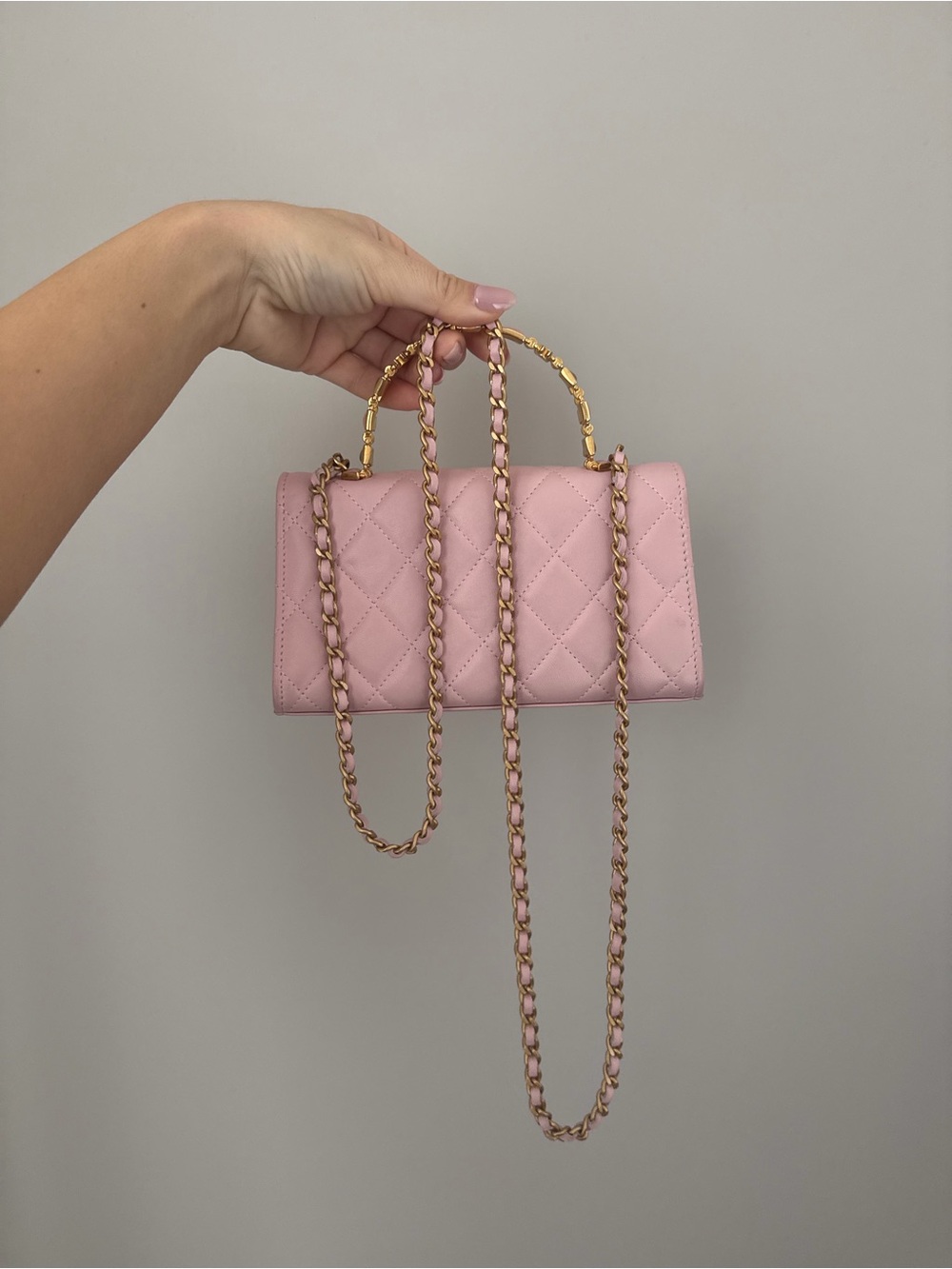 Authentic CHANEL Pink Quilted Mini Top Handle Flap Bag with Gold Hardware - Picture 2 of 3